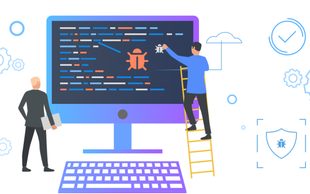 Μια μεγάλη οθόνη όπου 2 άνθρωποι αφαιρούν τα bugs