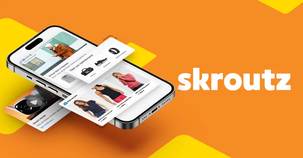 Skroutz. Εικόνα με κινητό που εμφανίζει ρούχα